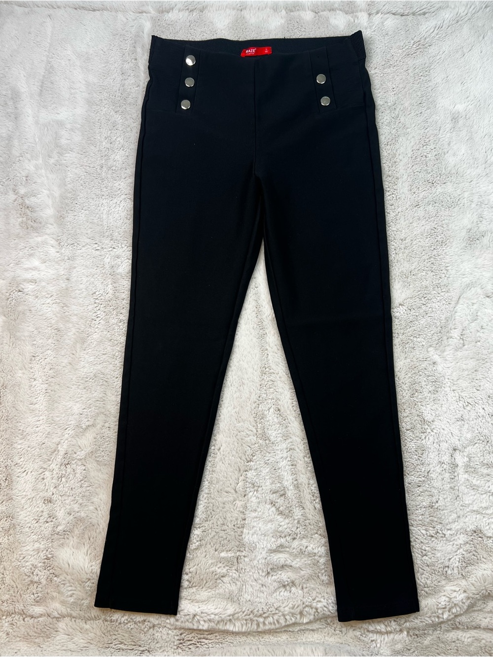 Maze Black High Waisted Leggings Button Detail Size Medium-Large Stretchy